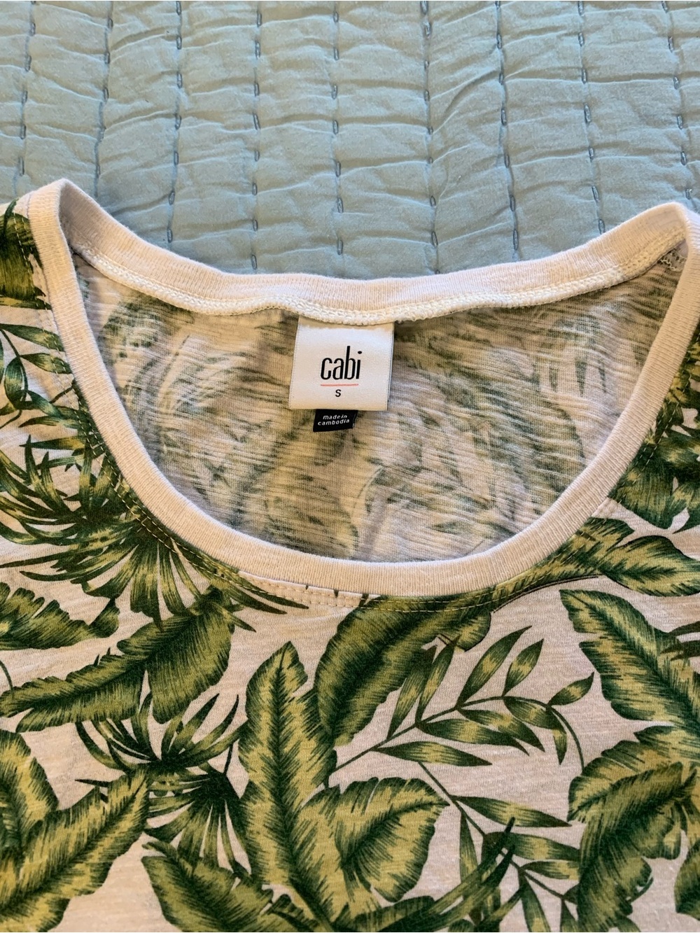 CAbi Green Tropical Leaf Scoop Neck Tank 100% Cotton | S